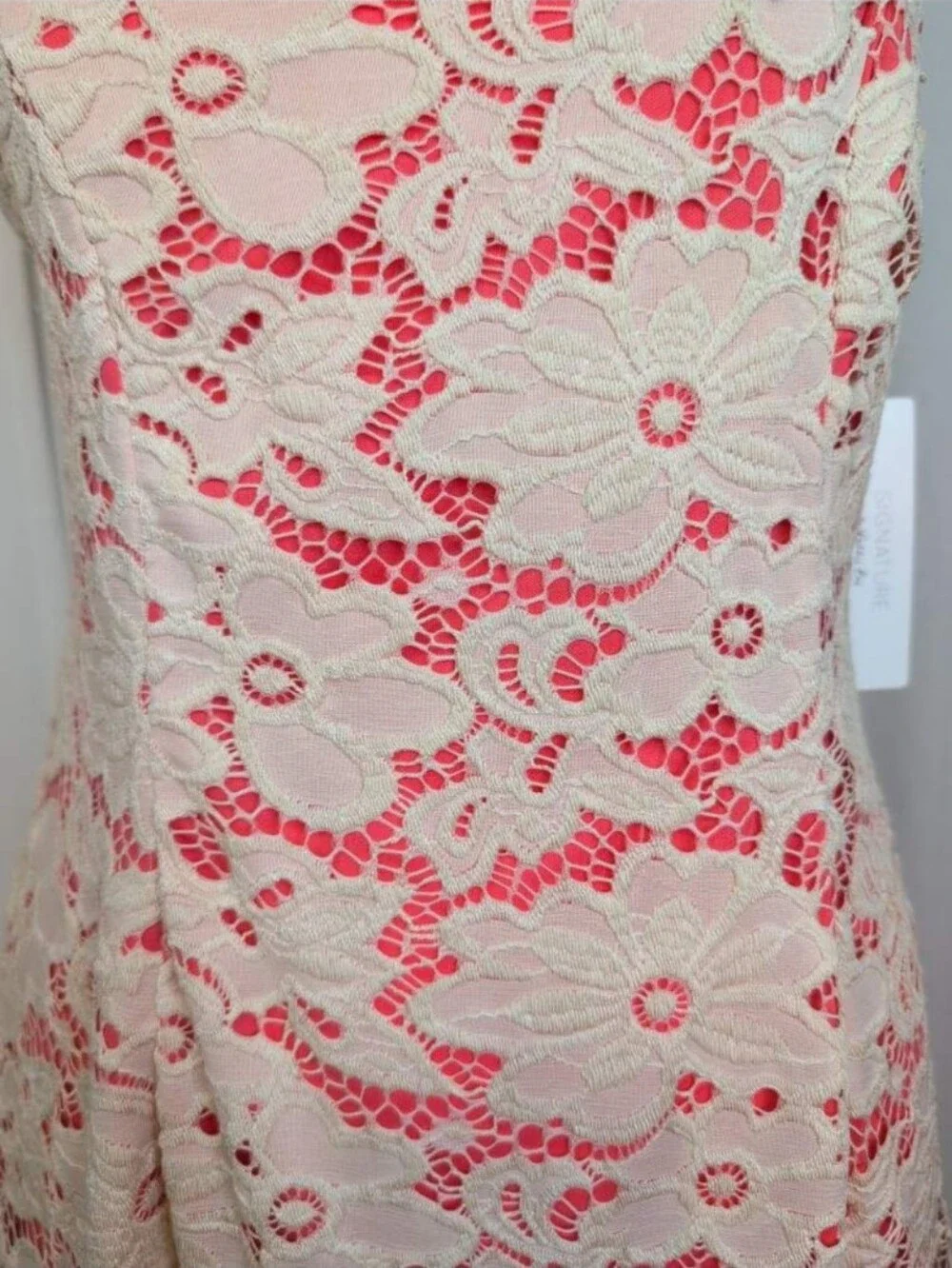 Signature By Robbie Bee Lace Overlay Sleeveless Dress Ivory Coral Pink Size 8 - Picture 5 of 6